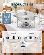 Garvee 2 Pack Chafing Dishes for Buffet, 5 QT Round Buffet Servers and Food Warmer Set with Lid, Stainless Steel Chafers for Catering Parties Wedding Banquet, Silver