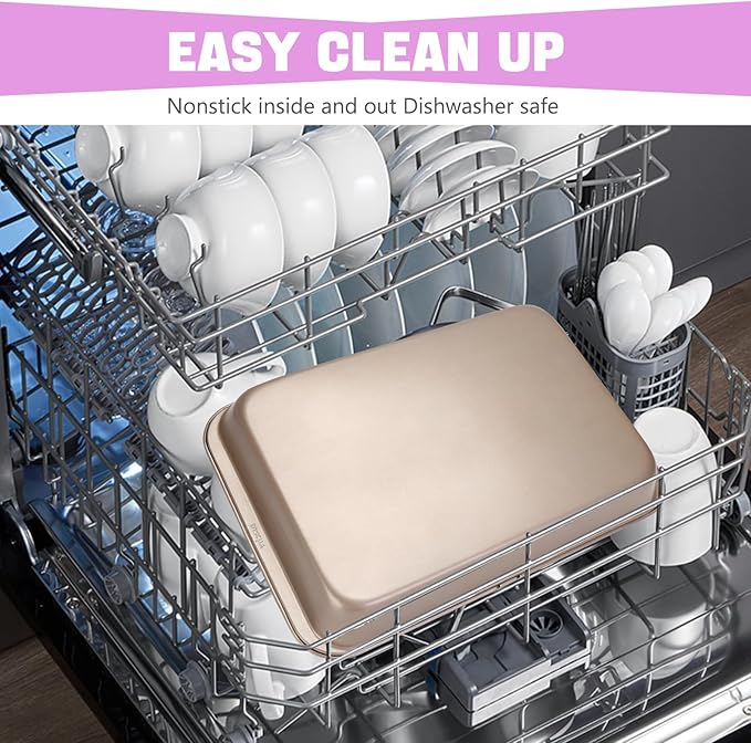 Rectangular Cake Pan with Lid, 9 x 13 Inch Baking Pan With Lid and Handle, Nonstick Bakeware Bake & Roast & Cook Carrier Pan, Champagne