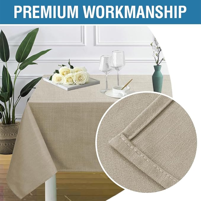 H.VERSAILTEX Linen Textured Table Cloths 60 x 104 Inch Premium Solid Tablecloth Spill-Proof Waterproof Table Cover for Dining Buffet Feature Extra Soft and Thick Fabric Wrinkle Free, Taupe