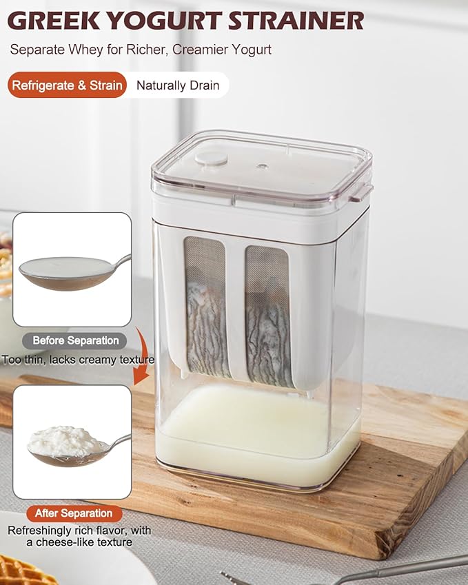 Yogurt Strainer 2Pack, 19oz/562ml Thick Greek Yogurt Milk Filter, Food Strainer, Greek Yogurt Strainer with Stainless Steel Fine Mesh Bag and Lid for Yogurt, Soybean Milk, Kefir, Berries, Fruit Juice