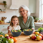 Wheat Straw Bowls Set of 6, Unbreakable Lightweight 60 OZ Salad Bowls for Kitchen and Camping, Big Plastic Bowl for Serving, Cereal, Ramen, Soup, Microwave & Dishwasher Safe, Black