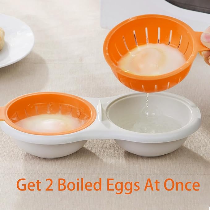2 Cavity Microwave Egg Poacher, Microwavable Poached Egg Cooker with Lid & Handle Double Layer Microwave Egg Poacher Boiled Eggs Maker Poached Egg Cup for Breakfast with Oil Brush