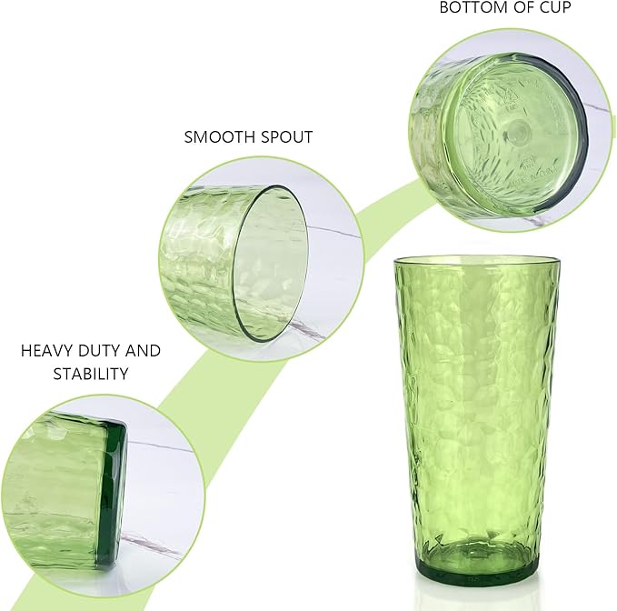 Yalin 24-Ounce Plastic Tumbler Acrylic Drinking Glasses, Reusable Plastic Cups, Stackable, BPA-Free, Shatter Proof, Dishwasher Safe, Set of 8 (Green)