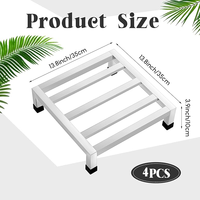 4 Pack Dunnage Rack 13.8" Long x 13.8" Wide, 3.9" Height Stainless Steel Dunnage Rack 2000+ Pound Capacity Storage Commercial Food Service Storage in Restaurant Kitchens Shop