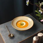 Pasta Plates with Rim 12 oz, Soup Bowl Pasta Bowl Set of 2, Shallow Bowl Plate, Ceramic Wide Rimmed Soup Bowl, Best choice for high-end restaurants, hotels, and foodies,11 Inch Beige