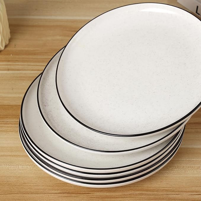 Ceramic White Dinner Plates Set of 6, 10.5 Inch Plates for Kitchen, Microwave Oven and Dishwasher Safe, Modern Dishes Set for Pasta,Steak, Dessert, Salad
