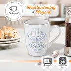 Christian Art Gifts Microwave & Dishwasher Safe Inspirational Scripture Mug for Women: Cup Overflows with Blessings Encouraging Bible Verse Psalm Novelty Drinkware, White & Leafy Purple Floral, 12 oz.