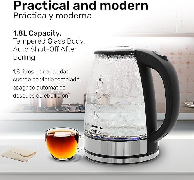 Taurus Cordless Electric Kettle – 1.7L Stainless Steel Hot Water Boiler | Fast Boil, 360° Swivel Base, Auto Shut-Off, BPA-Free – Modern & Portable Design for Tea, Coffee, Instant Meals