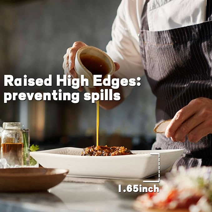 Artena Ceramic Pasta Bowls Set of 4-9.85 Inch Large Salad Bowls, 25 oz Serving Bowls for Soup, Dinner & Party - Embossed Microwave Safe Kitchen Dishes, Rectangle Plates (Willow Leaf)