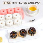 Mini Fluted Tube Cake Pans for Baking with Metal Reinforced Frame, 2Pcs Silicone 6-Cavity Mini Flan Molds, Nonstick Baking Mold for Cupcake, Brownie, Donuts, Cornbread, Jello