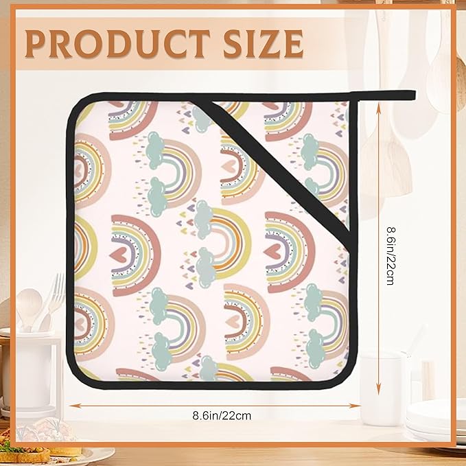 2 Pack Boho Rainbow Cloud Pot Holders for Kitchen Heat Resistant, Potholders for Kitchens Washable for Cooking & Baking & Microwave