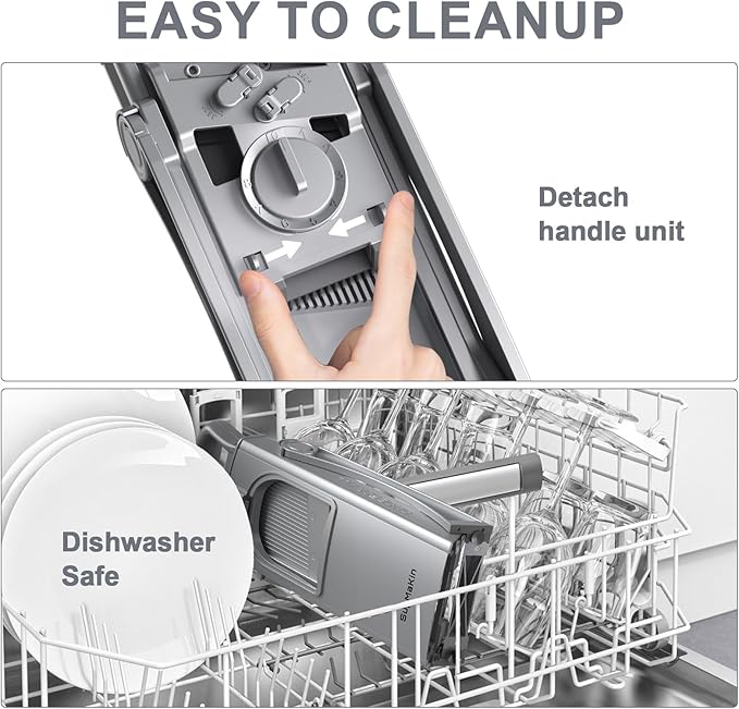 SupMaKin Upgrade Safe Mandoline Slicer for Kitchen,Adjustable Potato Slicer Vegetable Onion Chopper, French Fry Cutter, Include Vegetable Peeler(Gray)