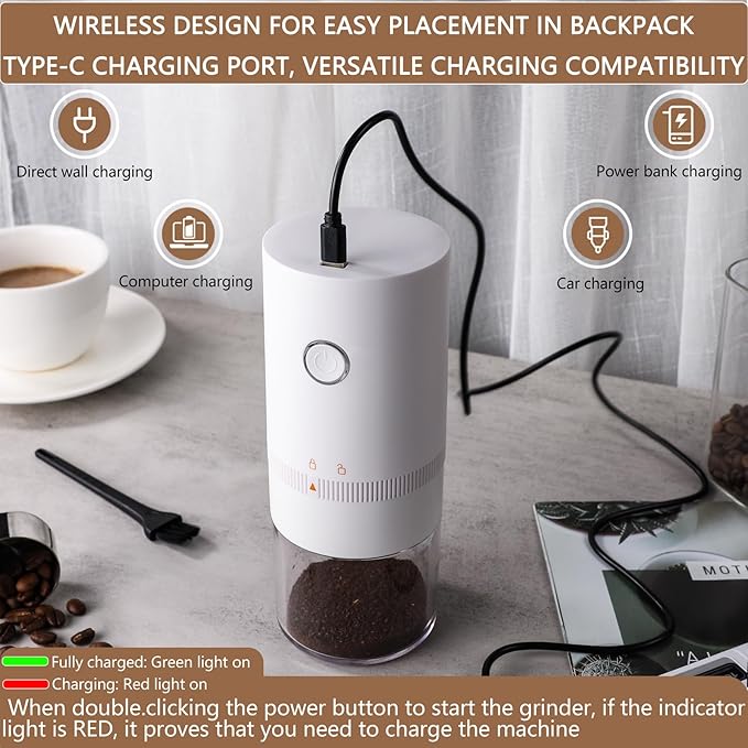Portable Burr Coffee Grinder Small - Coffee Bean Grinder Electric with Multi Grind Settings for French Press, Cold Brew, Moka Pot, Pour-Over, Espresso Machine