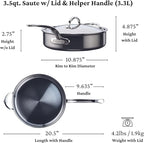 Hestan - NanoBond Collection - Titanium Stainless Steel 3.5-Quart Sauté Pan with Lid - Toxin, PFAS, & Chemical Free Clean Cookware, Induction Cooktop Compatible