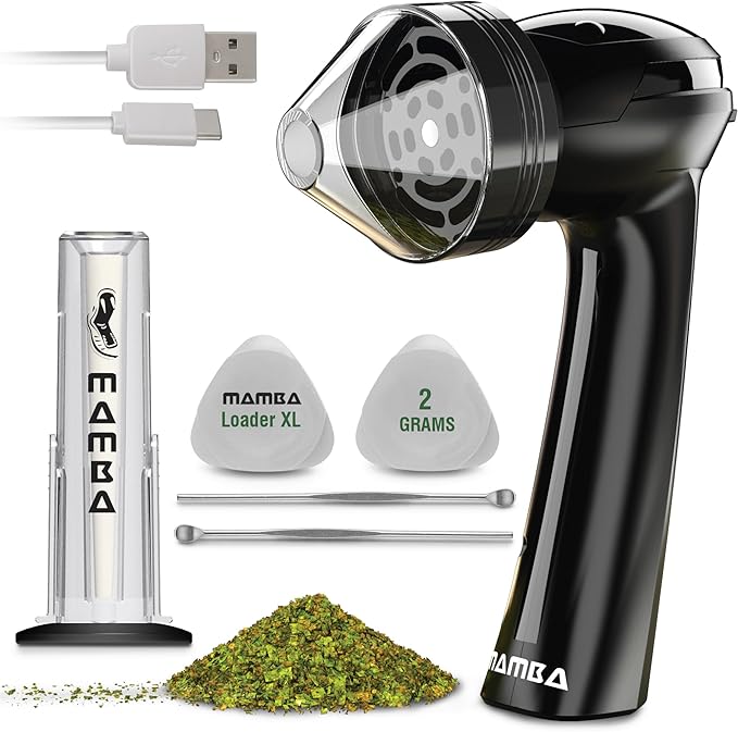 Mamba Loader XL 2g Black USB Electric Herb Grinder. Small Portable Metal Herbal Machine & Spice Mill for the Kitchen