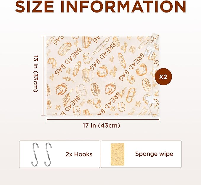 2 Packs Reusable Beeswax Bread Bags for Homemade Sourdough Bread - Extra Large and Easy to Clean Cotton Storage Bag-Keep Loaf Fresh for Days, 17x13 Inch