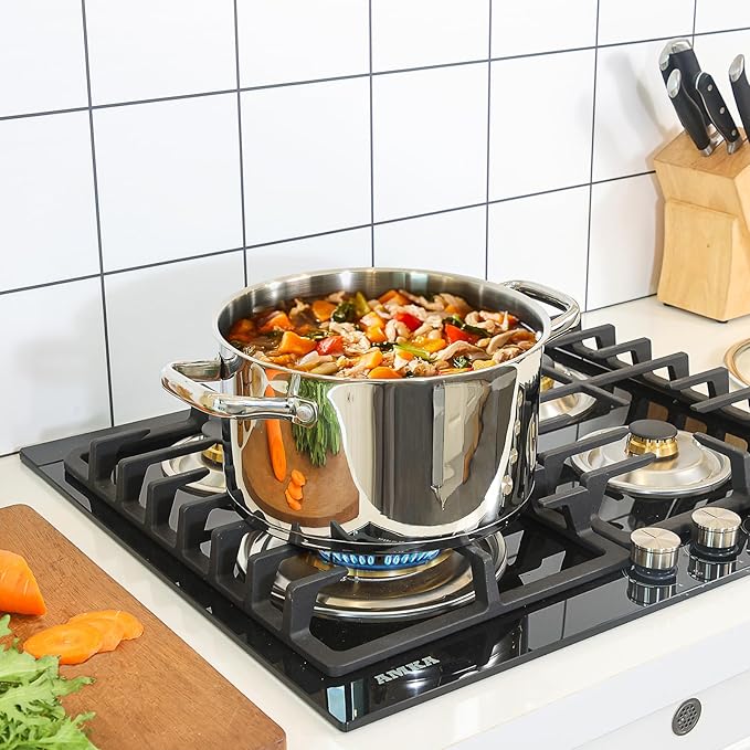 Rorence Stainless Steel Stock Pot, Tri-Ply Base Large Pot Induction Cooking Pot with Lid for All Stoves, Oven & Dishwasher Safe, 6-Quart