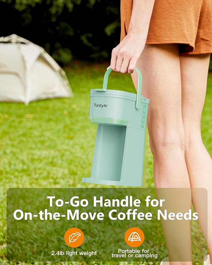 Single Serve One Cup Coffee Maker, for K Cups and Grounds, Mini Coffee Maker with Portable Handle, 6 to 12 Oz Brew Size, for Travel, Camping, Office, RV and Dorm, 120V, Oasis