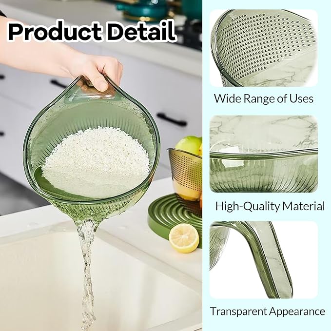 2-In-1 Rice Strainer, Rice Washing Bowl, Rice Washer Beans Washer Strainers And Colanders - Washing Bowl for Fruit Washing Bowl With Strainer, Multifunctional Drain Bask (White)