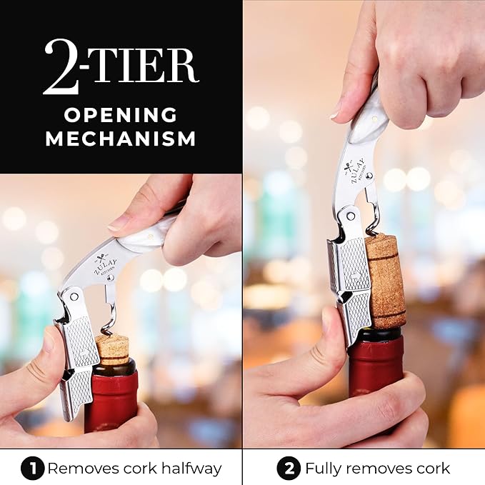 Zulay Kitchen Corkscrew Wine Opener - Premium 420 Stainless Steel & Resin Wine Bottle Opener - Double Hinged Opener with Foil Cutter & Cap Remover - Resin