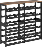 6 Tier Bamboo Wine Rack with Table Top, Freestanding 48-Bottle Wine Storage Shelf, Wine Display for Kitchen, Bar, Dining Room, Living Room, Rustic Brown and Black