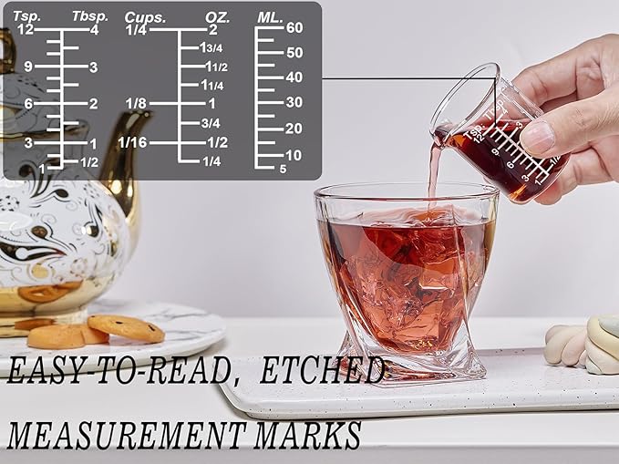 Ackers Etching Scale Glass Measuring Cup Set-V-Shaped Spout,Includes 60ml(2OZ), 120ml(4OZ), 250ml(8OZ), 500ml(16OZ), and 1000ml (32OZ) for Kitchen or Restaurant, Easy to Read