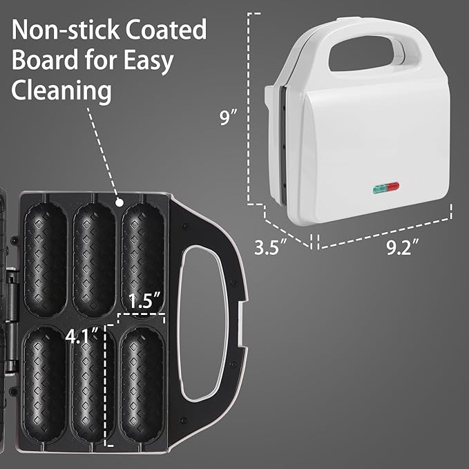 Corn Dog Waffle Maker, Hot Dog Waffle Machine with Non-stick Coating Plate, Hot Dog Maker Toaster Make 6 Corn Dogs, Corn Dog Waffle Machine Make Corn Dog in Minutes, Easy to Clean, White