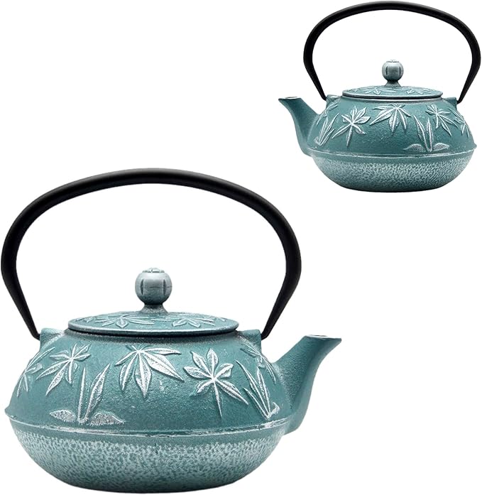 30.4oz Small Cast Iron Teapot Tea Kettle with Stainless Steel Infuser for Stovetop Safe Coated with Enameled Interior Japanese Tetsubin with Maple Leaves Pattern(30.4oz/900ml)