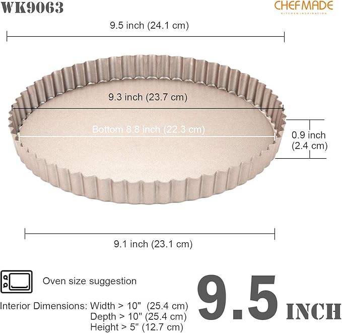 CHEFMADE 9.5-Inch Round Tart Pan with Removable Loose Bottom, Non-Stick Carbon Steel Quiche Pan for Oven Baking (Champagne Gold)