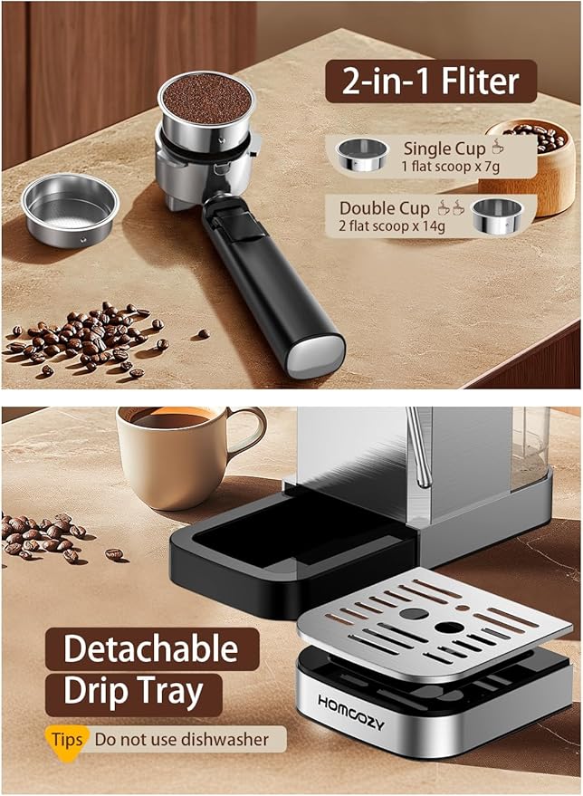 20 Bar Espresso Machine, Hot & Cold Brew Coffee Maker with Milk Frother, Touch Screen, Compact Water Tank, Expresso Coffee Machines for Lattes, Cappuccinos, Americano, Home & Office, Stainless Steel