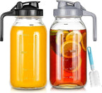2 Pack 64 oz Glass Pitcher With Lid, Mason Jar Pitcher, Glass Sun Tea Jar for Ice Tea, 2 Quart Breast Milk Jug with Flip Cap Leak Proof, Cold Brew Coffee