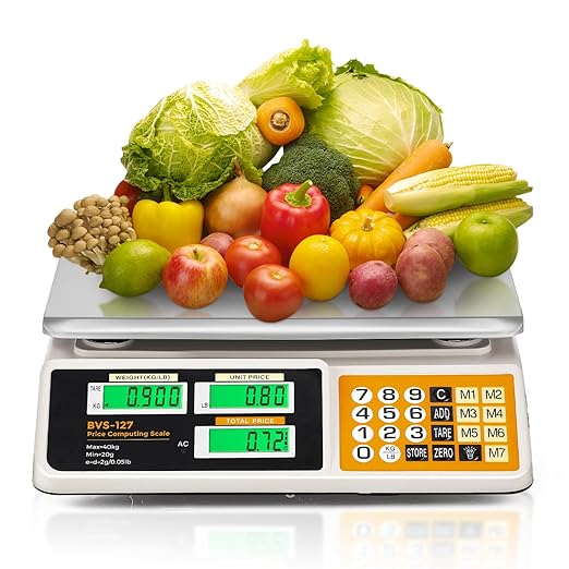 Bonvoisin Price Computing Scale 88lb/ 40kg, Commercial Food Weighing Scale 2g Division, Rechargeable Produce Deli Scale with Stainless Steel Plate for Farmer's Markets, Retail Outlets, Butcher Shops