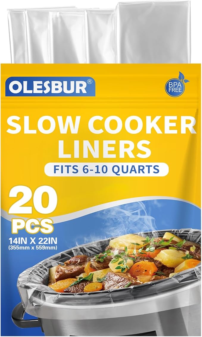 20 Count Slow Cooker Liners, 14"x22", Fits 3-8 Quarts, Disposable Pot Liners Compatible with Crockpot, Oval Large Size, BPA-Free Cooking Bags, Kitchen Accessories, Cook with Ease
