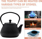 20.3oz Small Cast Iron Teapot, SECHUDO Cast Iron Tea Kettle for Stovetop Safe Coated with Enameled Interior, Cast Iron Tea Pot with Stainless Steel Infuser for Loose Tea (Black Honeycomb Pattern)