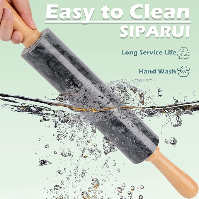 Marble Rolling Pin with Wooden Cradle Thick Handle Set for Baking,18.5 inch Premium Quality Polished Roller for Pizza Dough,Fondant,Pie Crust,Non-Stick Surface Easy to Clean(Black)