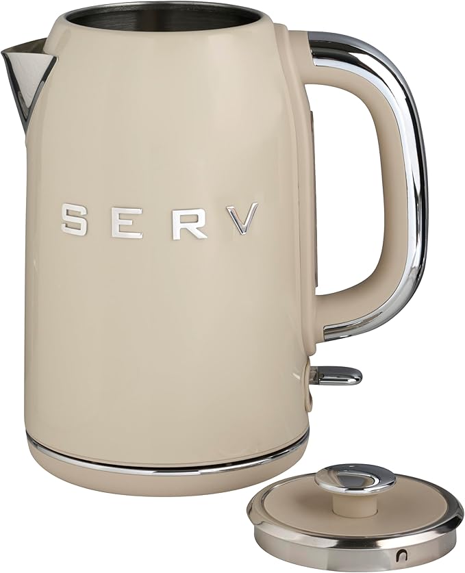Servappetit Retro Serv Electric Kettle – 1.7L Stainless Steel Water Boiler with 360° Swivel Base, Clear Water Level Indicator