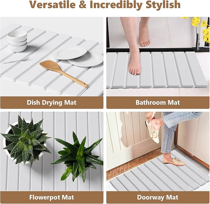 Large Stone Drying Mat for Kitchen Counter, 24"(L)×16"(W), Foldable Diatomaceous Earth Mat, Fast Drying & Absorbent Pad for Dishes, Bottles, Cups, Bathroom & Any Countertop (White)