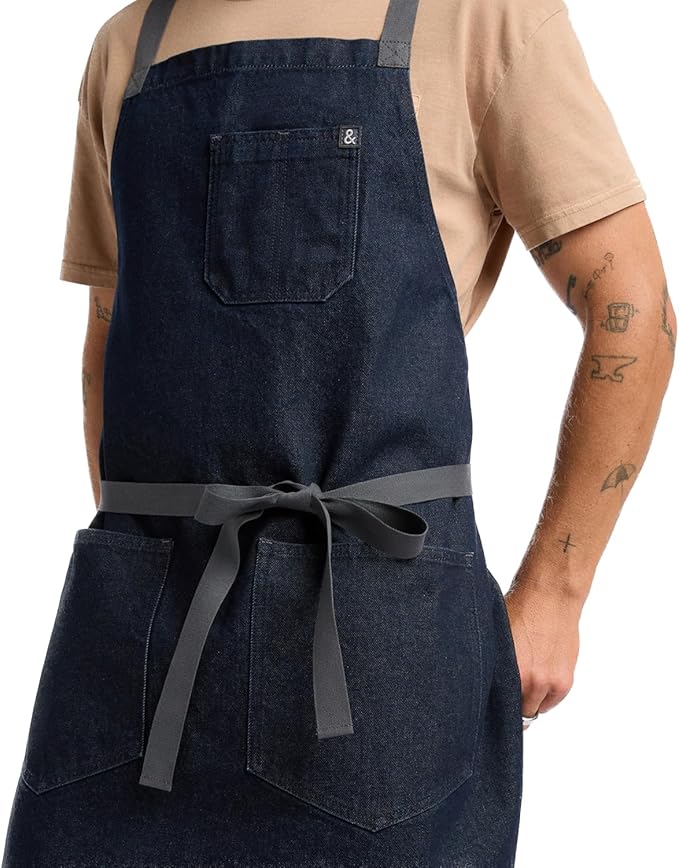 hedley & bennett Crossback Apron - Crossback Chef Apron with Pockets - 100% Cotton Denim, 8oz - Jack Navy