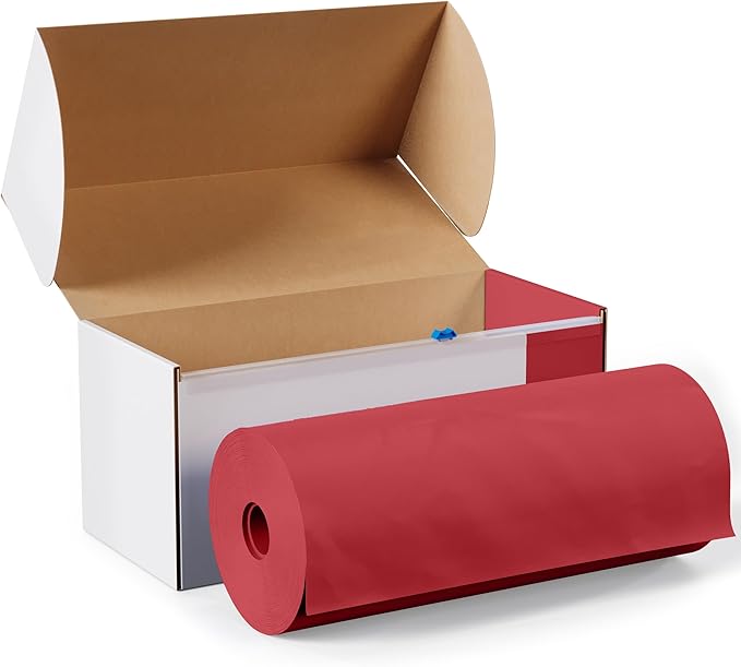 Exquisite Red 54x300in Plastic Disposable Tablecloth Roll with Built-in Cutter - 36 Rectangle Table Covers in a Box