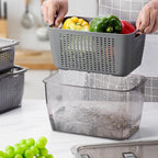 LUXEAR 4 Pack Fruit Containers for Fridge, Vegetable Storage Container with Lids &Removable Colander Produce Saver Organizer for Refrigerator Keep Fruit, Veggie, Berry, Meat Fresh Longer-Grey