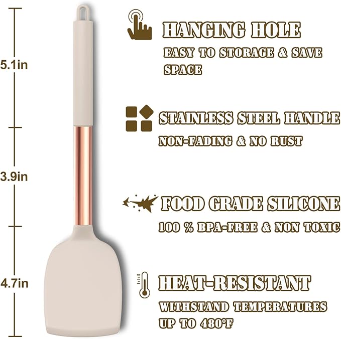 Umite Chef Silicone Kitchen Cooking Utensil Set, 43 pcs Spatula Utensils Set with Rose Gold Stainless Steel Handle, Non-stick Heat Resistant - Best Cookware Set-(Khaki)