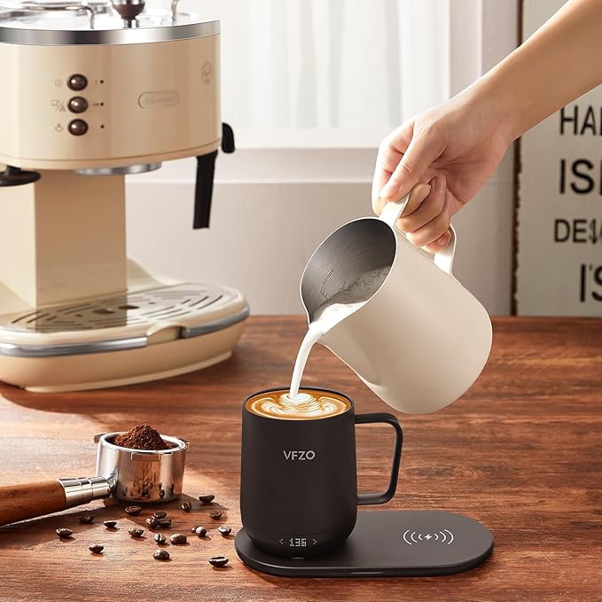 Temperature Control Smart Mug, Self Heating Coffee Mug LED Display, 180 Min Battery Life - Hot up to 149℉ Fast Wireless Charger Base Improved Design (12oz, Black)