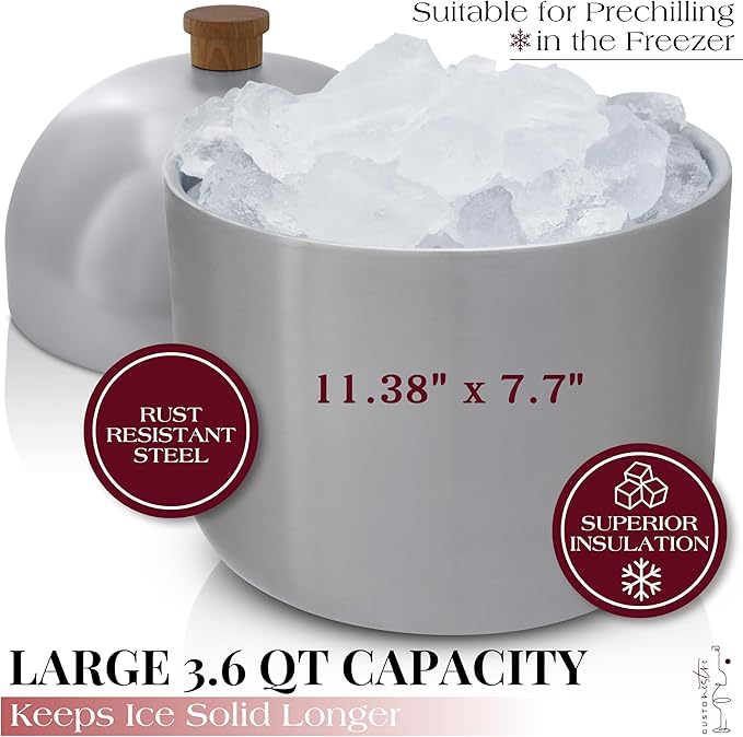 Gusto Nostro Cocktail Set Bartender Kit with Stainless Steel Ice Bucket - Complete Mixology Bar Tool Set with Wooden Organizer, Cocktail Shaker, Jigger, Muddler, Spoon, Tongs, Pourers, Recipe Cards