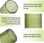 Hobnail Drinking Glasses Set of 6, Vintage Colored Glassware 14.5oz, Tall Beverage Glass Cups for Water, Juice, Cocktail (Green)