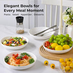 Y YHY Pasta Bowls, 22 Ounces Salad Ceramic Bowl Plate Set of 4, 7.8 Inch Porcelain Pasta Bowls for Serving Dinner and Salad，Wide and Shallow Bowls Set, Microwave and Dishwasher Safe, White