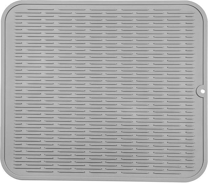 Silicone Dish Drying Mat for Multiple Usage,Easy clean,Eco-friendly,Heat-resistant Silicone Mat for Kitchen Counter or Sink,Refrigerator or Drawer Liner Grey 2XL 24 inches x 18 inches