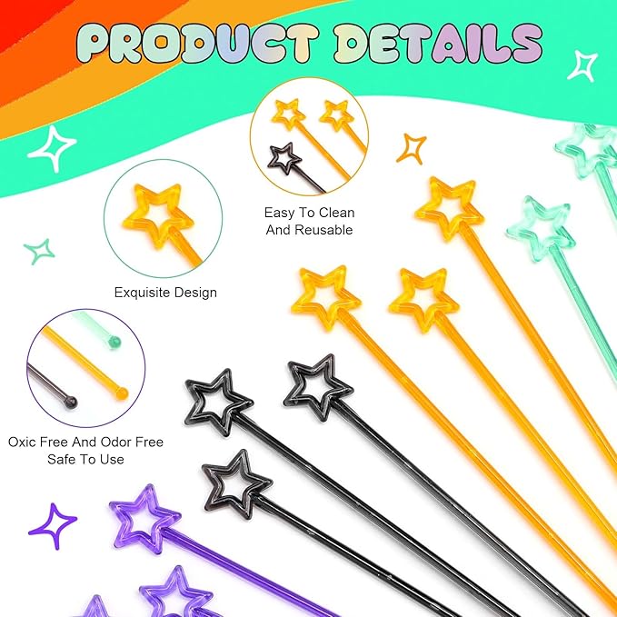Mudder 100 Pieces 9.1 Inch Christmas Swizzle Sticks Cocktail Stirrers Plastic for Bar Disposible Plastic Star Top Crystal Swizzle Sticks for Christmas Party(Four Colors)