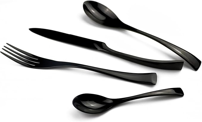 20-Piece 18/10 Stainless Steel Flatware Set Mirror Polishing Black, Serive for 4