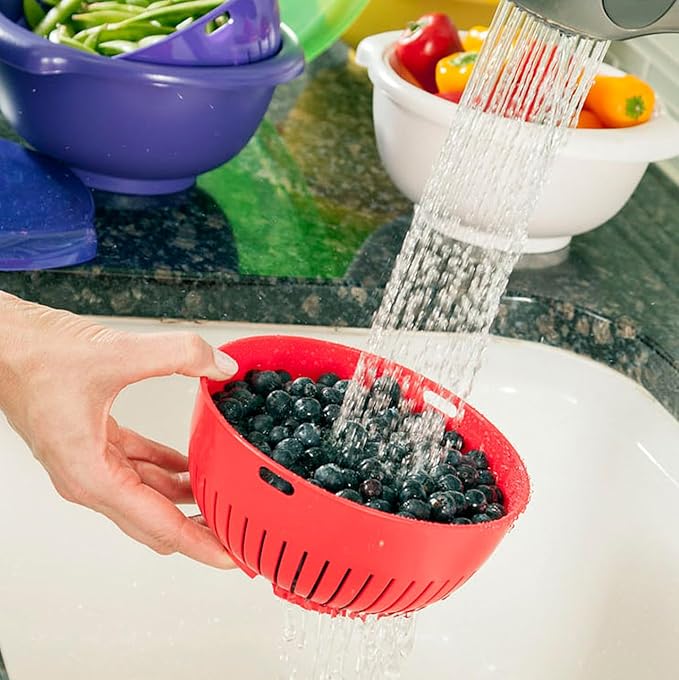 Hutzler 3-in-1 Berry Bowl Keeper, Colander & Container, Keeps Berries Fresh Longer, 1 Quart Capacity (Yellow)