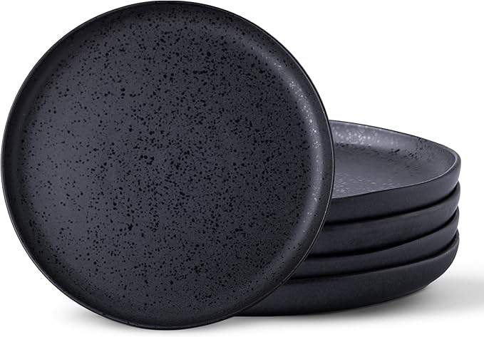 AmorArc Ceramic Dinner Salad Plates Set of 6, Wavy Rim 8.5 Inch Dish Set, The Dessert,Salad, Appetizer, Small Dinner etc Plate,Microwave, Dishwasher Safe, Scratch Resistant - Matte Speckled